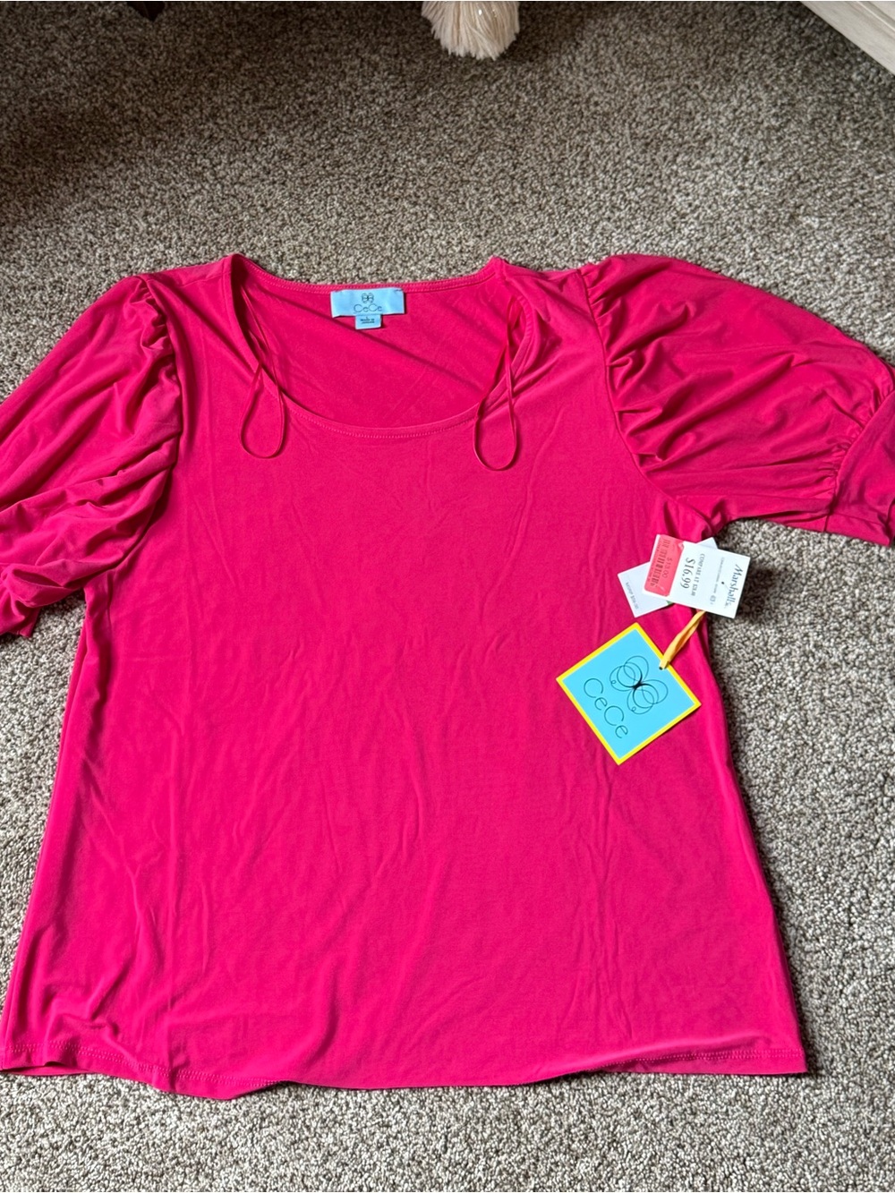 CeCe Short Sleeve Scoop Neck Top in Fuchsia Pink